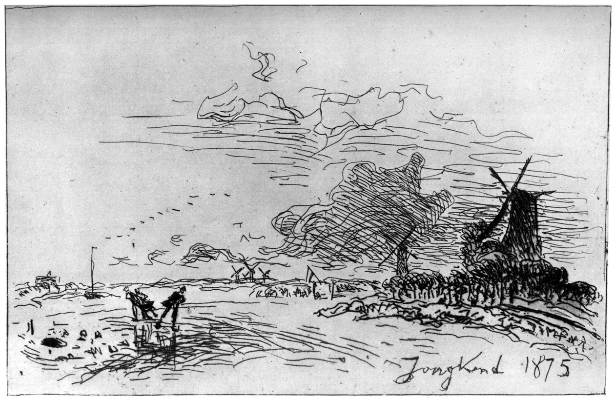 Canal pres Rotterdam、Canal Near Rotterdam c1830-1890 1924 作： ヨハン・バーソルド・ジョンキンド