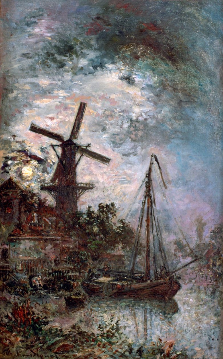ミルのある風景、1888 作： ヨハン・バーソルド・ジョンキンド