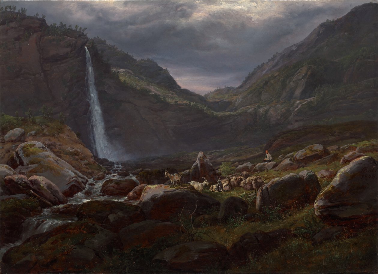 Feige 滝 (Feigefossen)、Lysterfjord、ノルウェー 作： ヨハン・クリスチャン・ダール