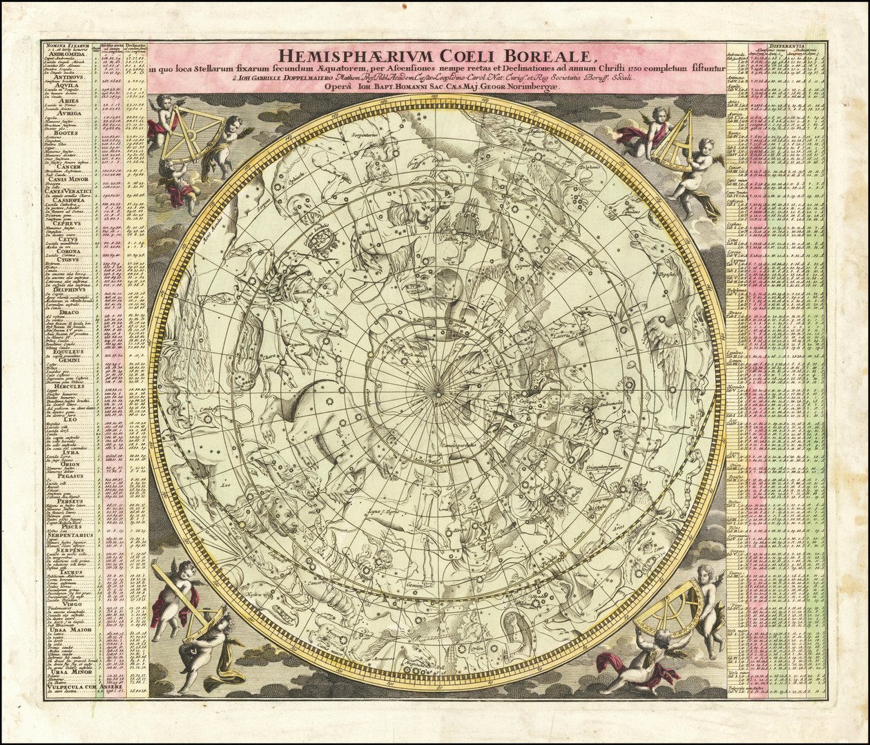 1730年の北半球の天空図 作： ヨハン・ガブリエル・ドッペルマイヤー