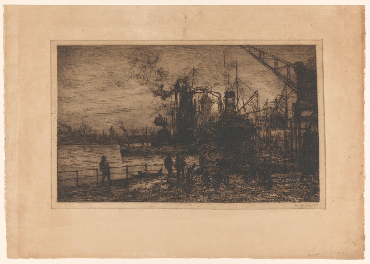 ロッテルダム港の眺め 作： Johan Hendrik van Mastenbroek（アーティストによる署名）