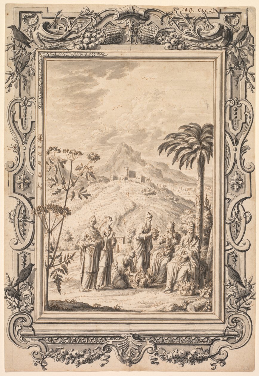 Kupfer-Bibel Copper Bibleのイラストレーションとボーダーデザイン、c。 1730年。 作： ヨハン・メルヒオール・フスリ