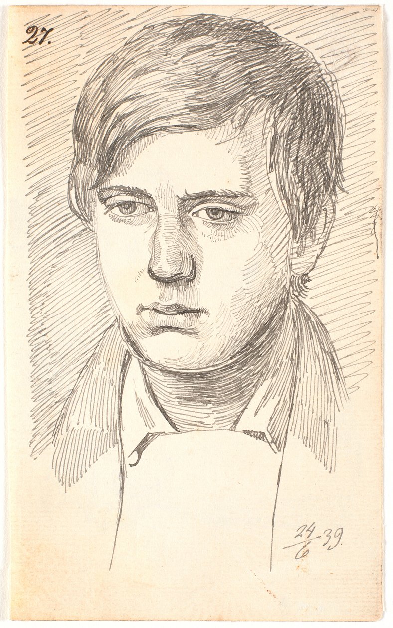 肖像画, の, a, 若者, １, 顔 作： ヨハン・トーマス・ランドバイ