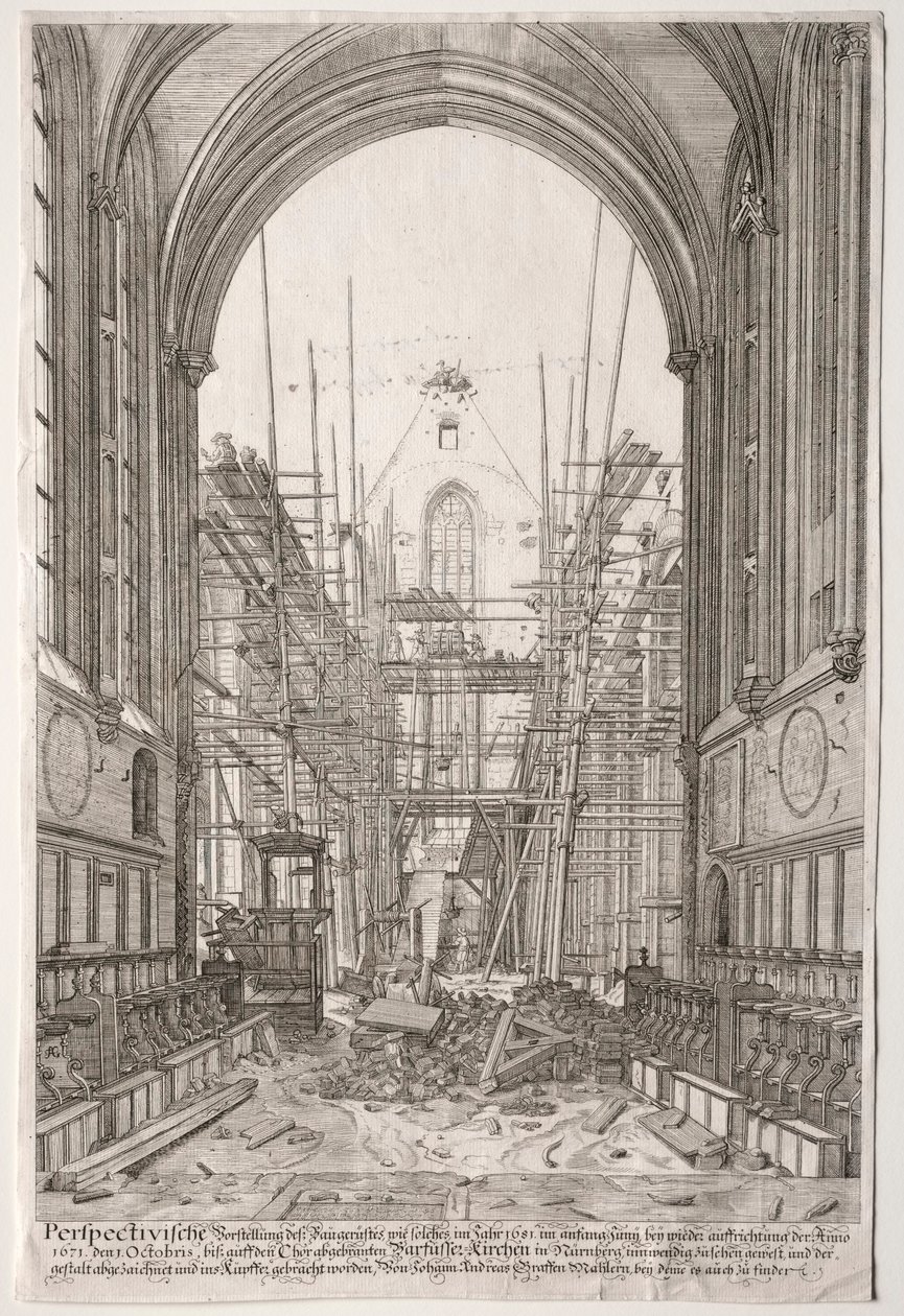 LArt Ancien Zurich: Franciscans 教会の眺め、Barfüsser-Kirke、1681 年。 作： ヨハン・ウルリッヒ・クラウス