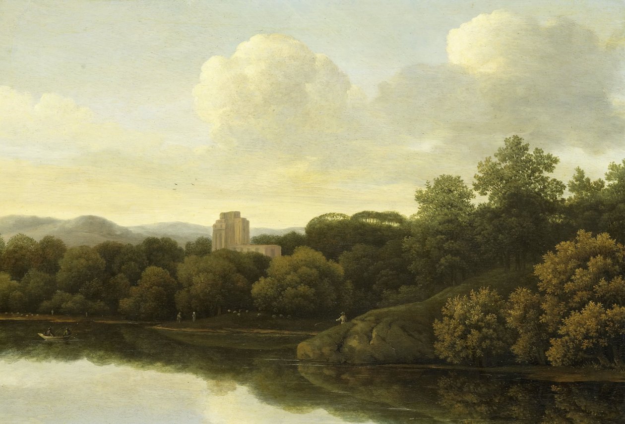 川のある樹木が茂った風景 作： Johan de Lagoor（に帰属）