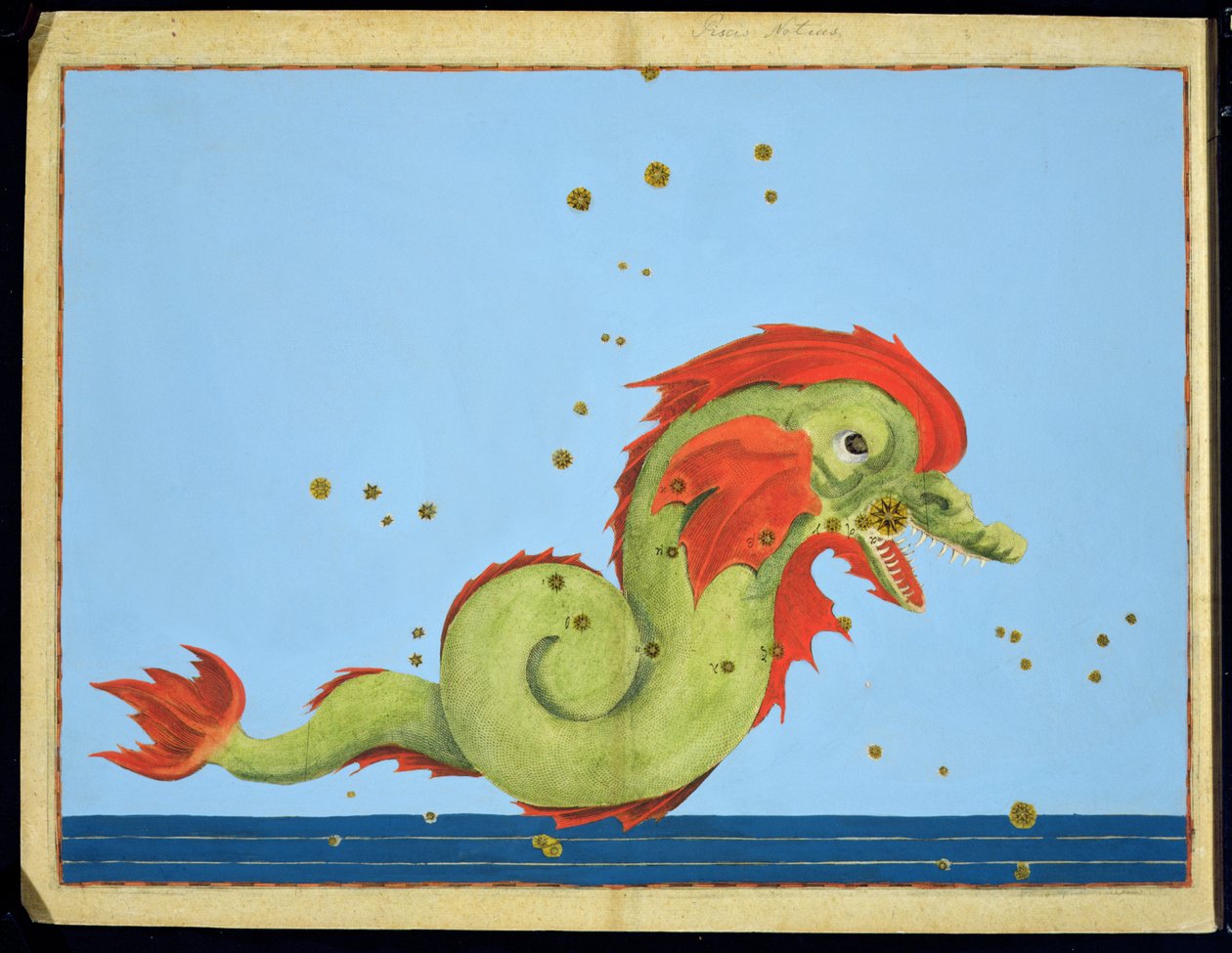 魚座の星座、ヨハンバイエルの「ウラノメトリア」から、アレクサンダーメア（1559-c.1616）1603（手彩色の銅版画）で彫刻 作： ヨハン・バイエル