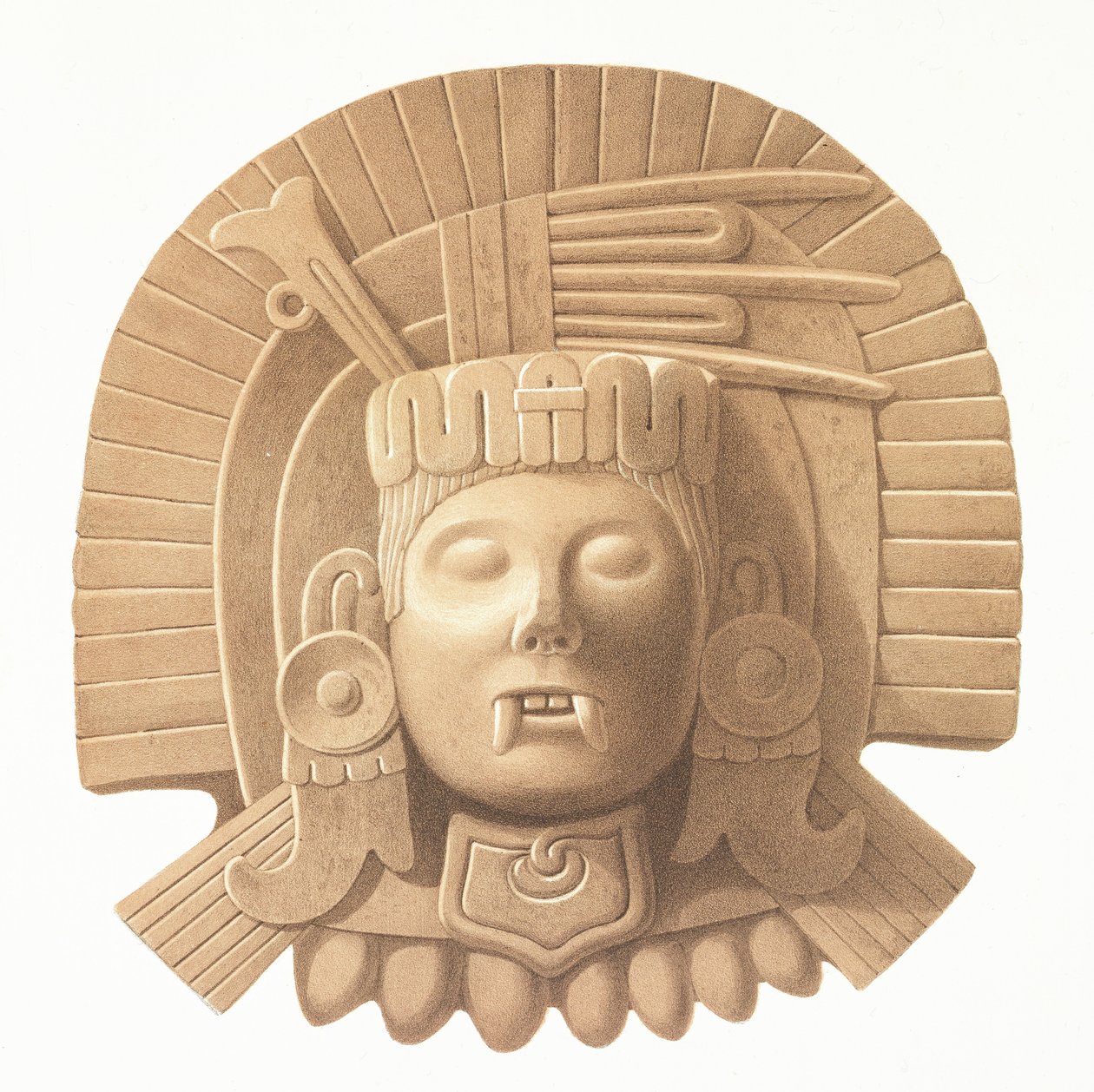 バチェリエが彫刻した「メキシコの古代遺跡」のプレート、1866年 作： ヨハン・フリードリヒ・マクシミリアン・フォン・ヴァルデック