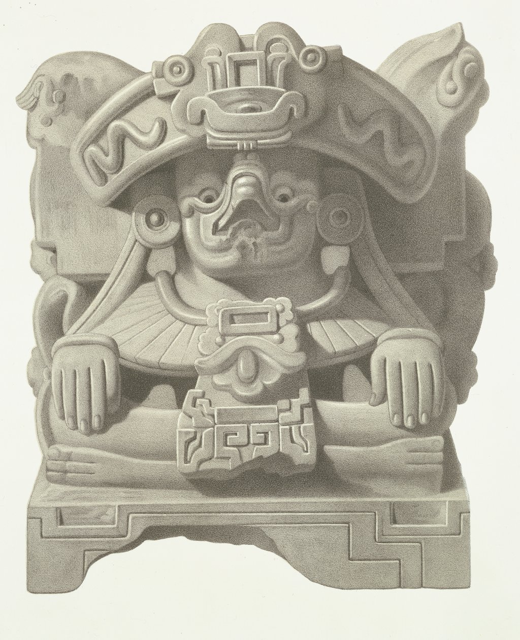 雨神コシホの石像、「メキシコの古代遺跡」からのプレート、1866年 作： ヨハン・フリードリヒ・マクシミリアン・フォン・ヴァルデック