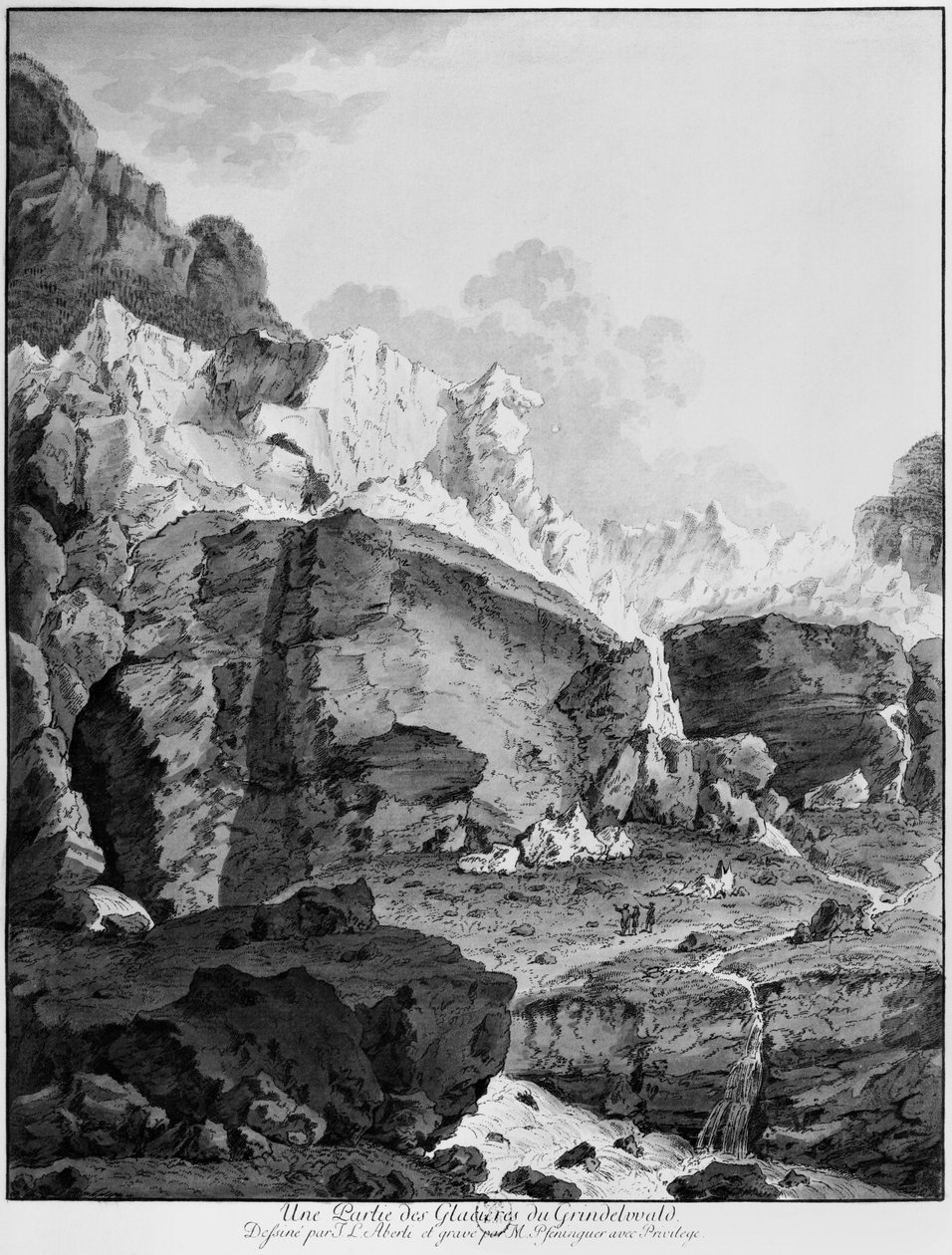 グリンデルヴァルトの氷河、Mathias Pfenninger（1739-1813）によって彫刻 作： ヨハン・ルートヴィヒ・アベリ