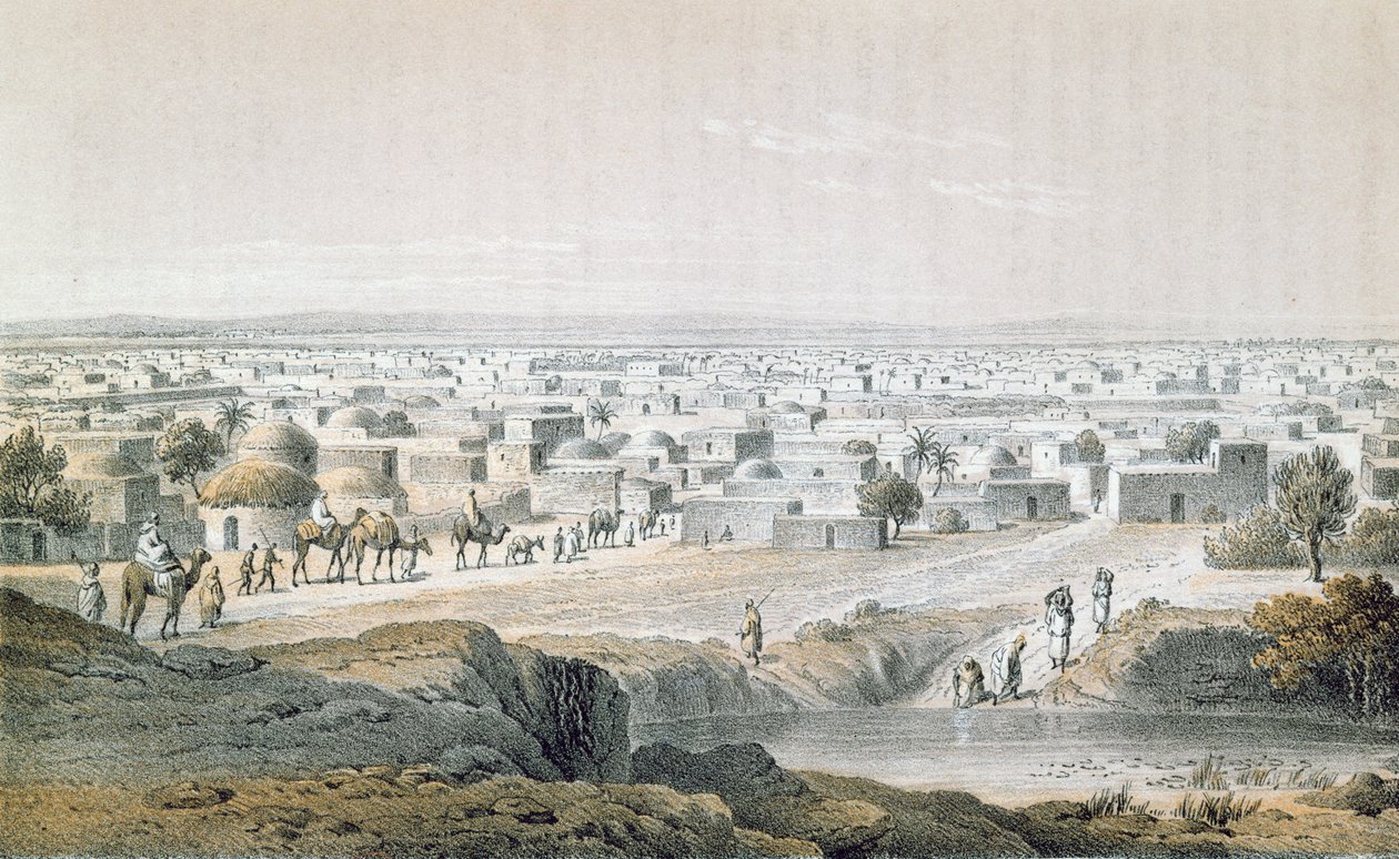 1851年のナイジェリアのカノ、ハインリッヒバース（1821-65）による「北アフリカと中央アフリカの旅と発見」より1857年に出版（カラー彫刻） 作： ヨハン・マーティン・ベルナッツ