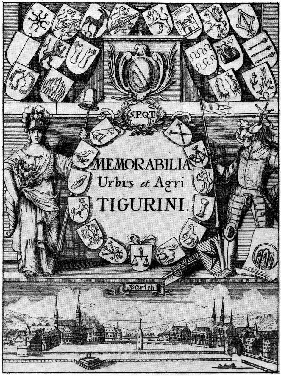 1742年のハンスハインリッヒブラントゥクリスの記念品ティグリニスの拡張版第3版のタイトル銅 作： ヨハン・メルヒオール・フュッスリ