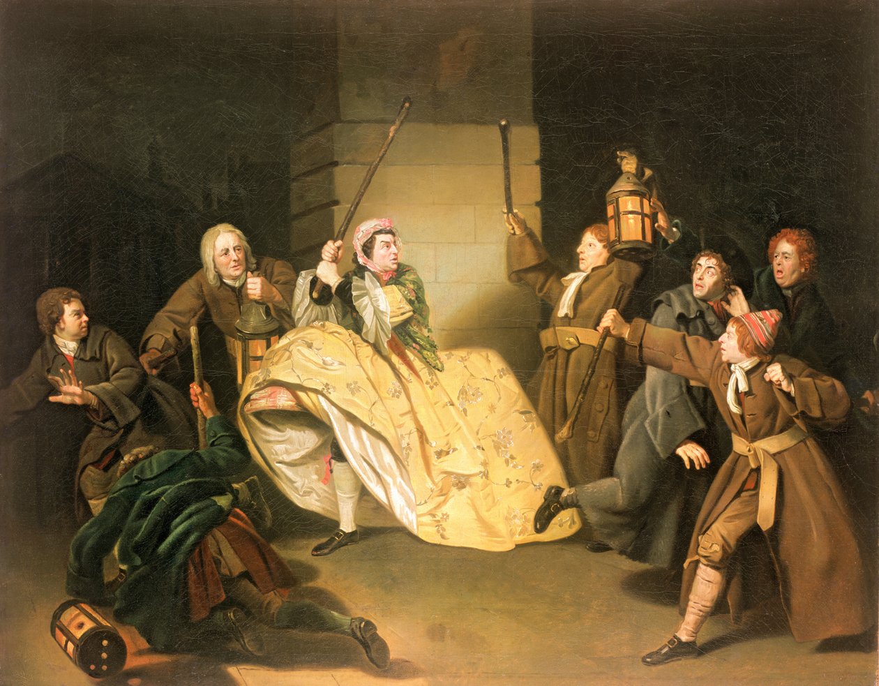 VanbrughのThe Provok&39;d WifeのJohn Brute卿としてのDavid Garrick 作： ヨハン・ジョセフ・ゾファニー