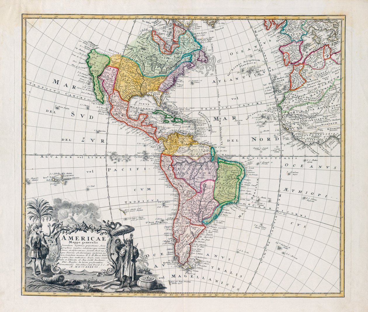 アメリカ大陸の地図、Americae Mappa Generalis 作： ヨハン・バプティスタ・ホーマン