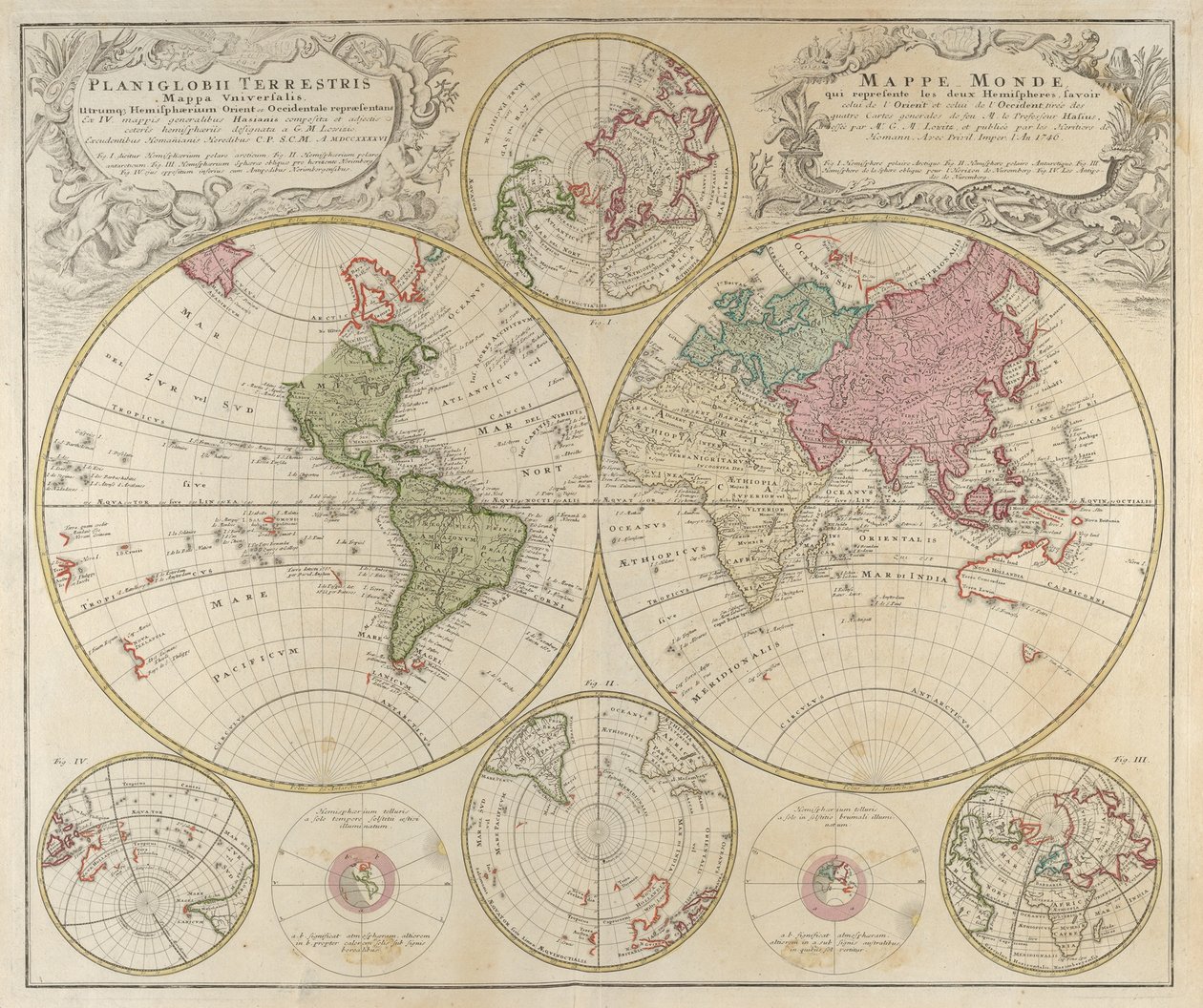 普遍的な地図... Planiglobii terrestris、1746。 作： ヨハン・バプティスタ・ホーマン