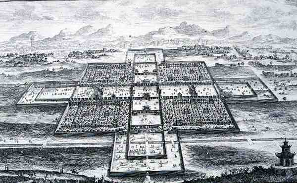 ヨハン・アダム・デルゼンバッハ(1687-1765)による「歴史的建築の手引き」より、中国・北京の皇居の透視図 1721年(版画) 作： ヨハン・ベルンハルト（後）フィッシャー・フォン・エルラッハ