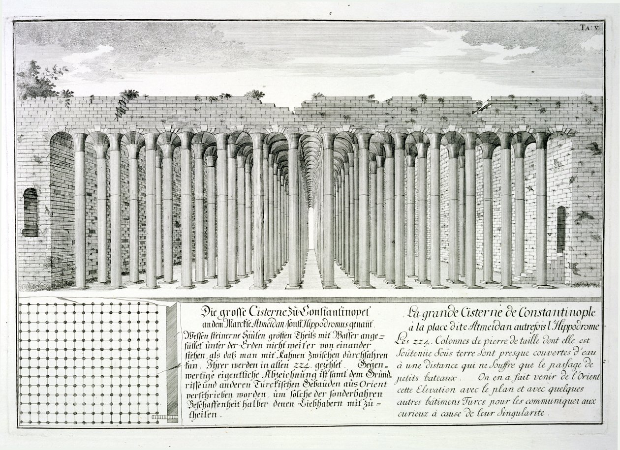 1721年の「歴史的建造物の設計」にあるトルコ、コンスタンティノープルのヒポドロームの下にある水槽 作： エルラッハのヨハン・ベルンハルト・フィッシャー