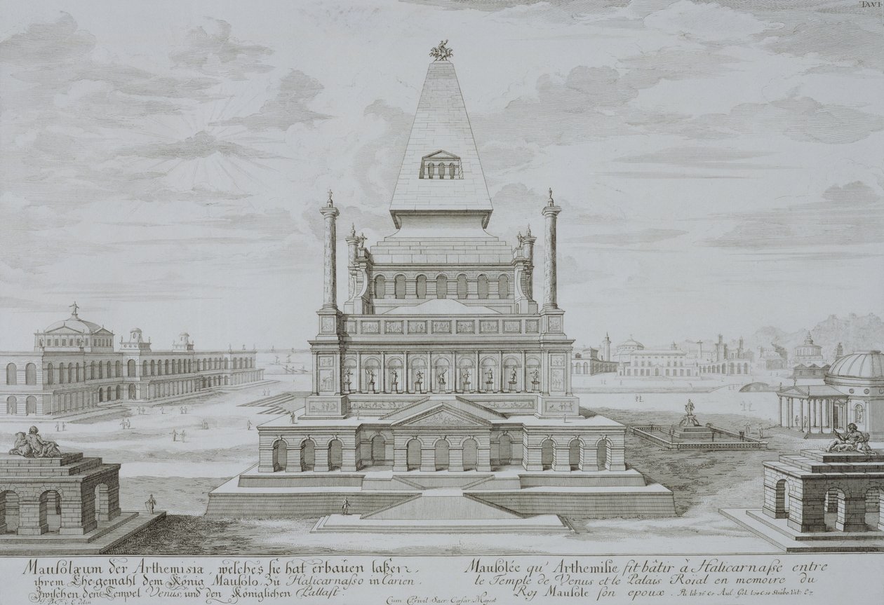 ハリカルナッソスの霊廟、ボドルム、トルコ、「歴史的建造物の設計」、1721年 作： エルラッハのヨハン・ベルンハルト・フィッシャー