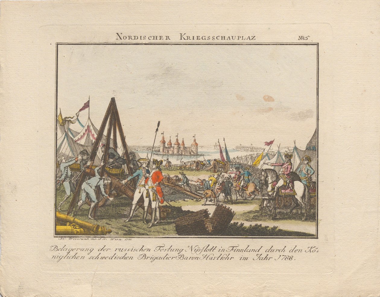 1788年、フィンランドのロシアの要塞Nyslottの包囲。 作： Johann Caspar Weinrauch