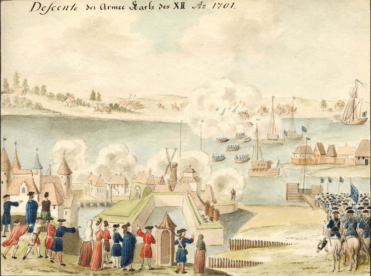 デュナを渡るシャルル12世 1701年、1770～1780年代 作： ヨハン・クリストフ・ブロッツ