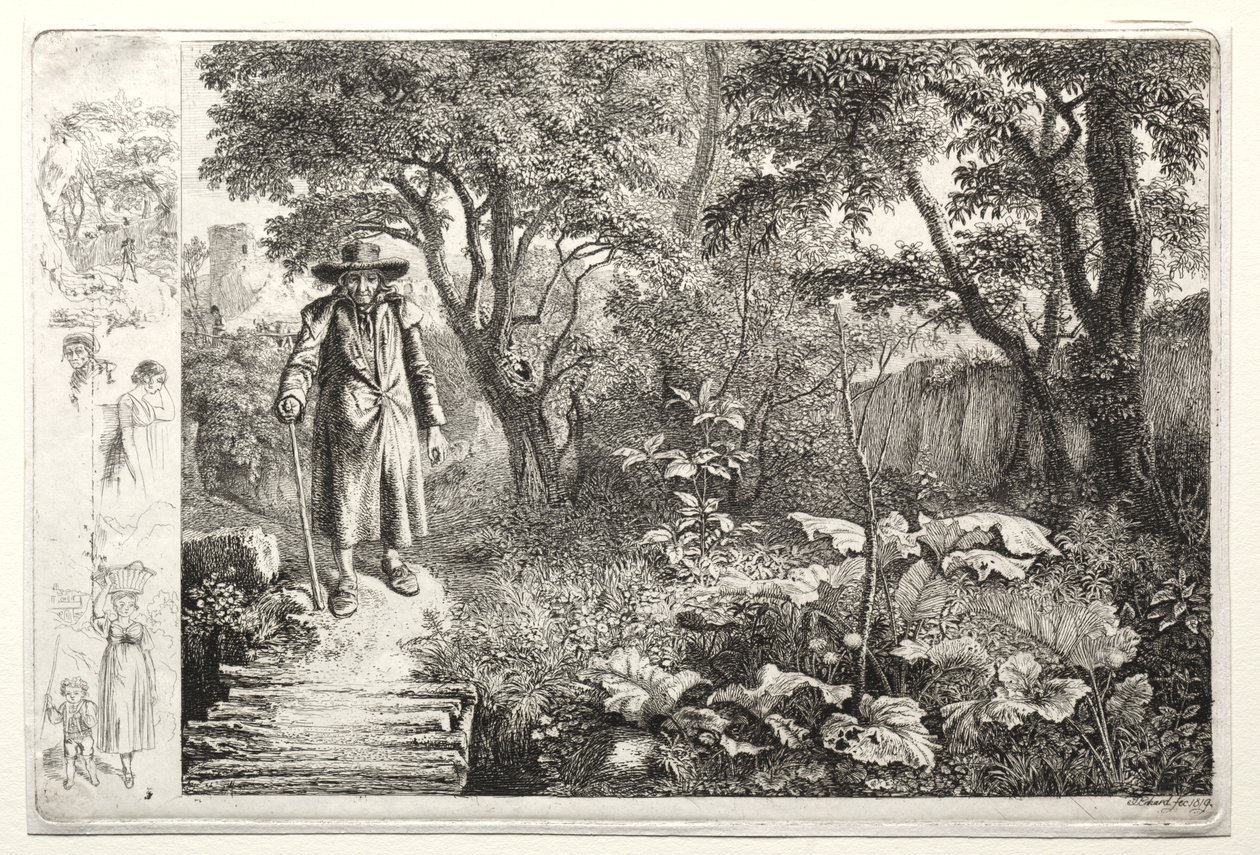 丸太橋の前の老人、Der Alte vor den Knuppelsteg、1819年。 作： ヨハン・クリストフ・エアハルト