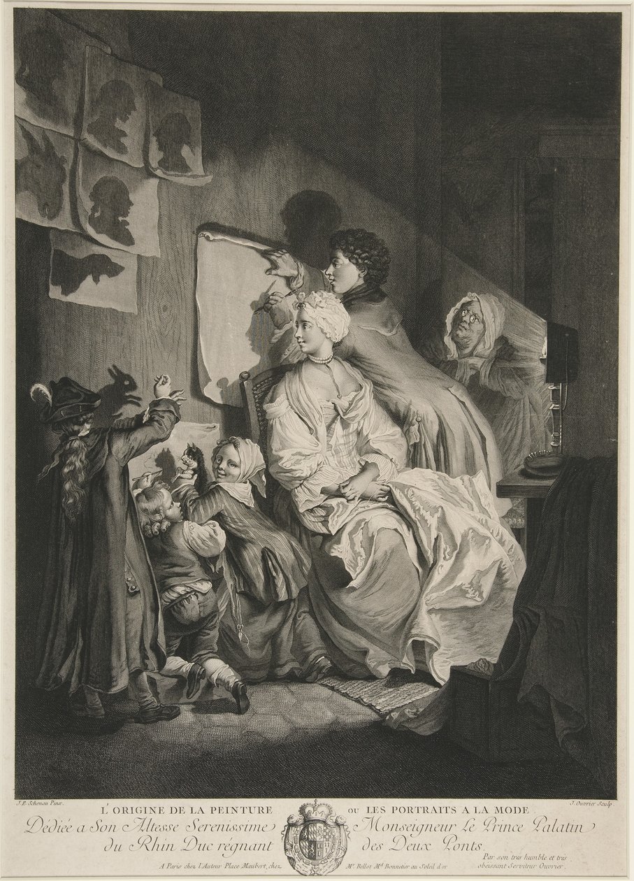 絵画の起源、またはファッショナブルな肖像画。パブ。 1767 作： ヨハンエレアザールシェナウ