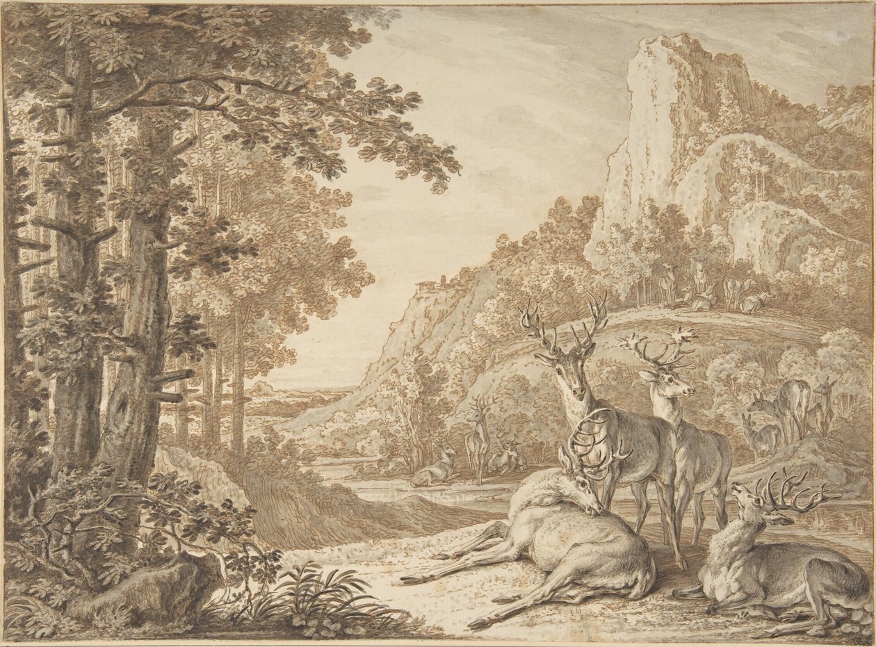 風景の中の雄鹿 作： ヨハン・エリアス・ライディンガー