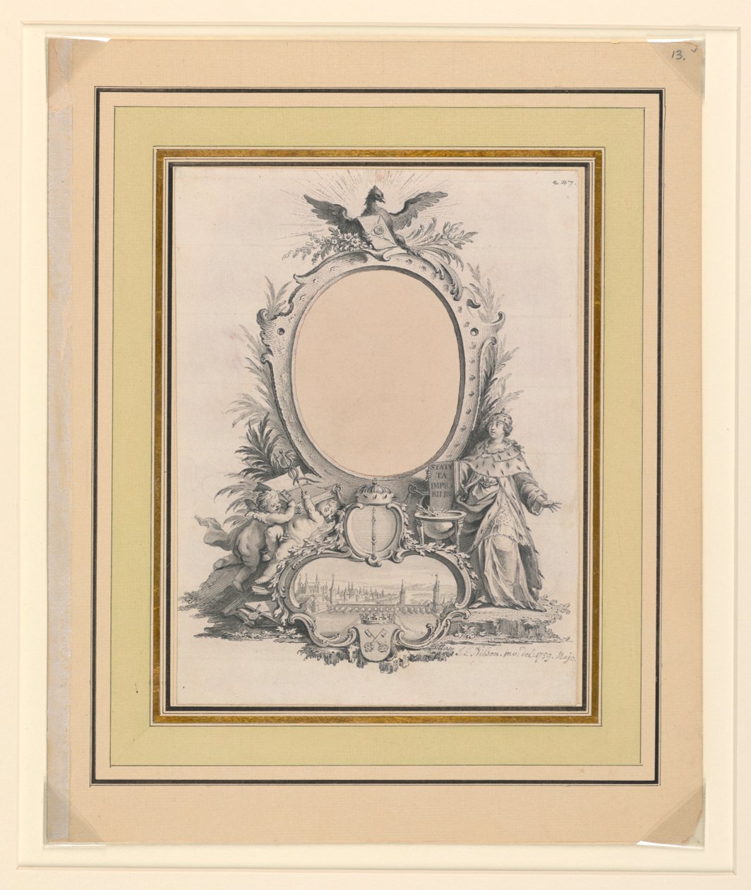 デンマーク王フリードリヒ5世の肖像画のフレームのデザイン 作： Johann Esais Nilson
