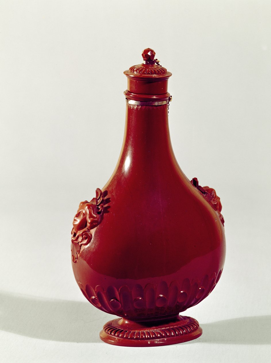 ピルグリムボトル、マイセン、c.1710赤い石器 作： ヨハン・フリードリッヒ・ボットガー
