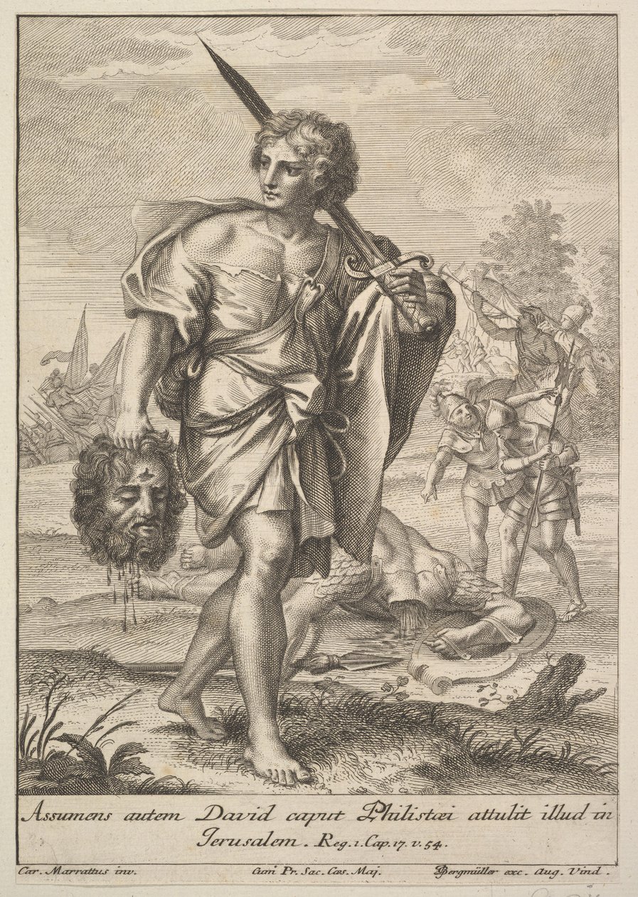 ゴリアテの頭を持つダビデ、1705-62。 作： Johann Georg Bergmuller