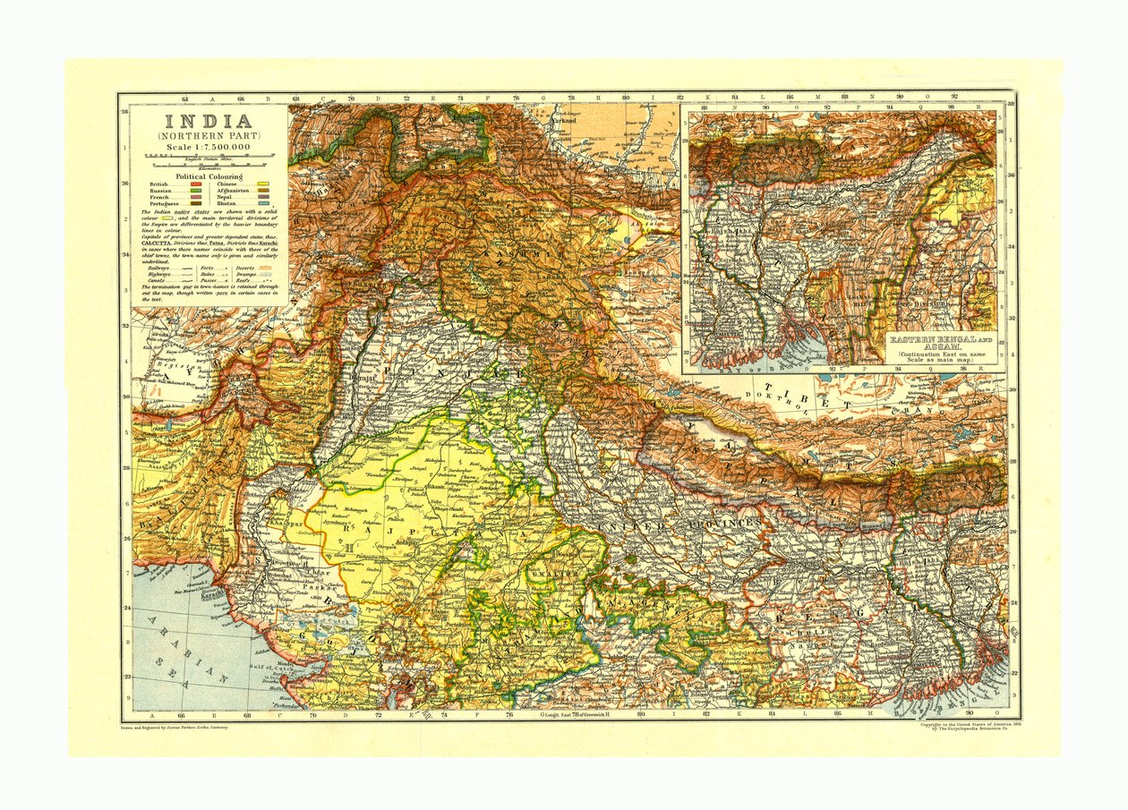 インド北部の地図、1910 年頃 作： ヨハン・ゲオルグユストゥス・ペルテス