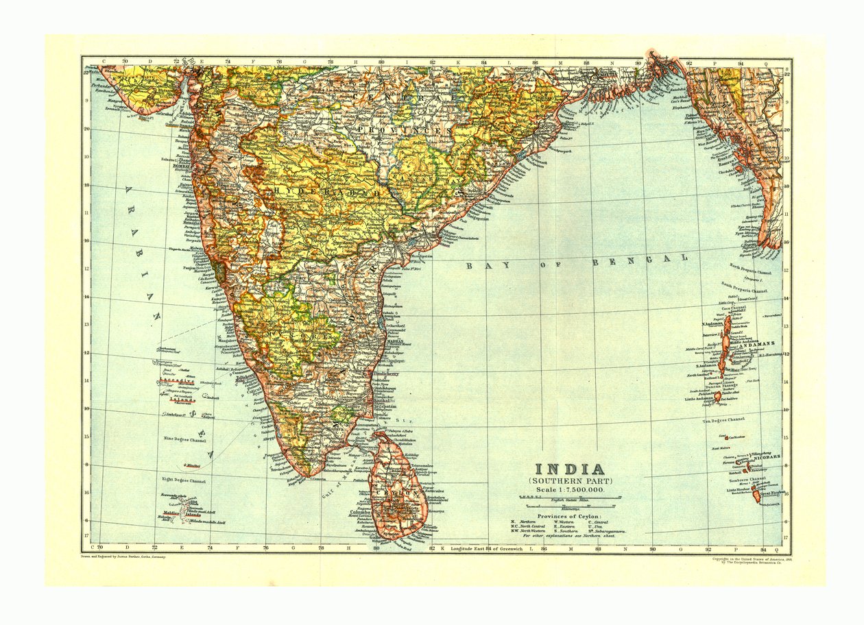 インド南部の地図、c1910 作： ヨハン・ゲオルグユストゥス・ペルテス
