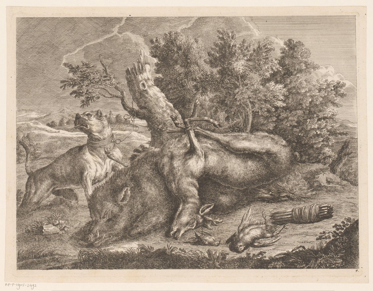 イノシシ、シカ、鳥の狩猟犬と狩猟戦利品 外で狩り（連載タイトル） 作： Johann Georg Wachsschlunger