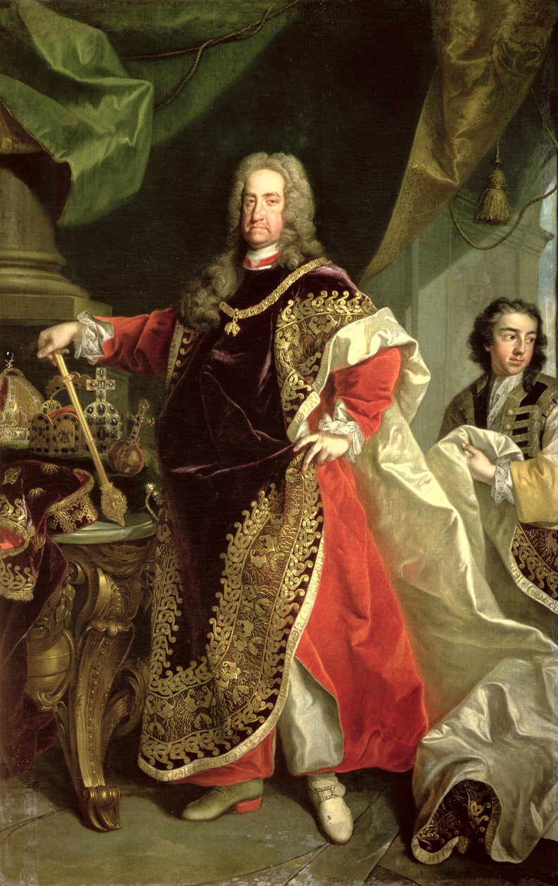 チャールズ6世（1685-1740）、黄金の羊毛騎士団のローブを着た神聖ローマ皇帝 作： ヨハン・ゴットフリート・アウアーバッハ