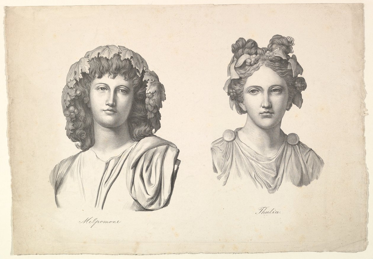メルポメンとタリア、1823-26。 作： ヨハン・ゴットフリート・シャドー