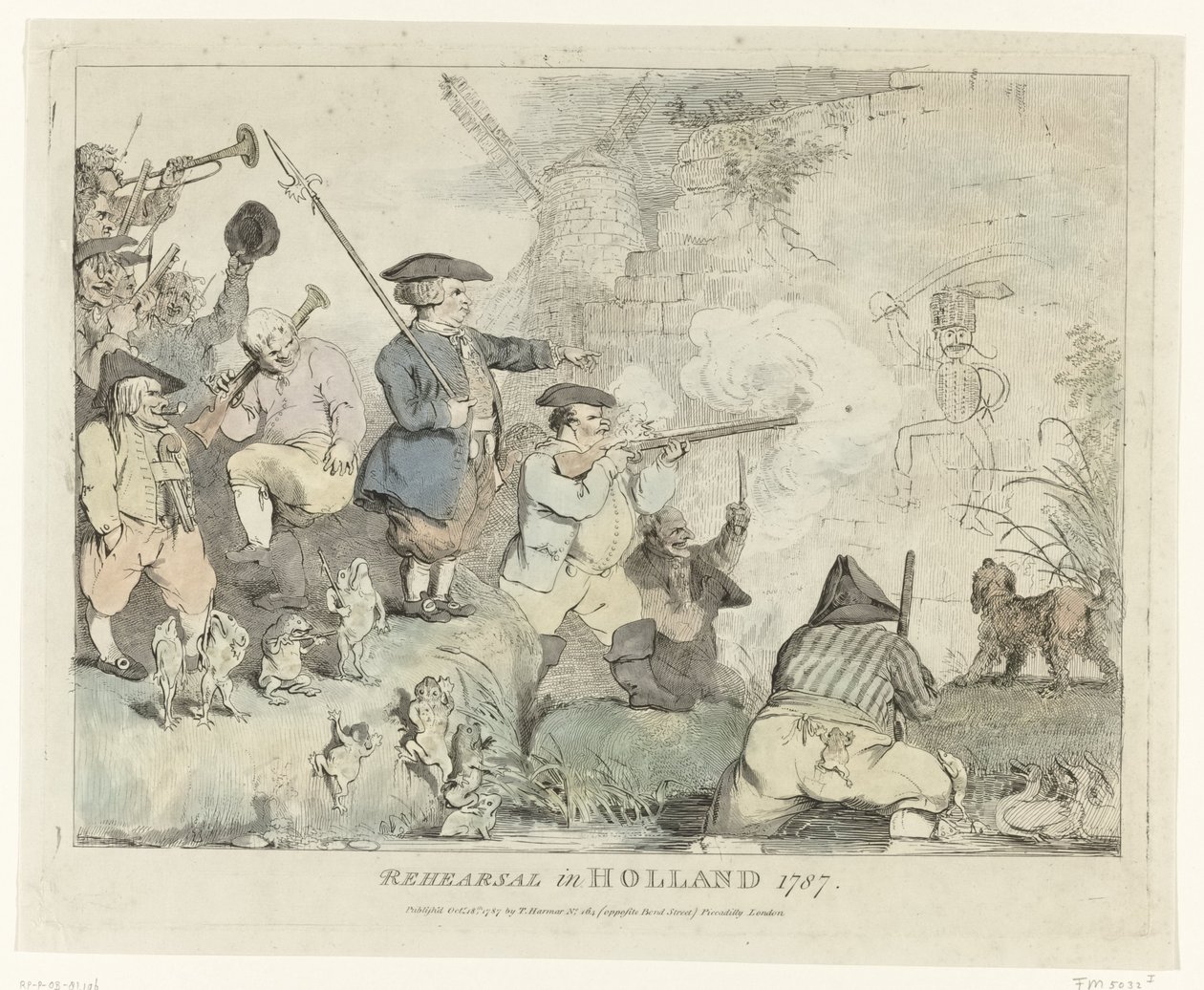 リハーサル オランダでのリハーサル 1787 (オブジェクトのタイトル) 1787 年のペイトリオッツに関する 4 つの英語の漫画 (シリーズ タイトル) 作： ヨハン・ハインリッヒ・ランバーグ