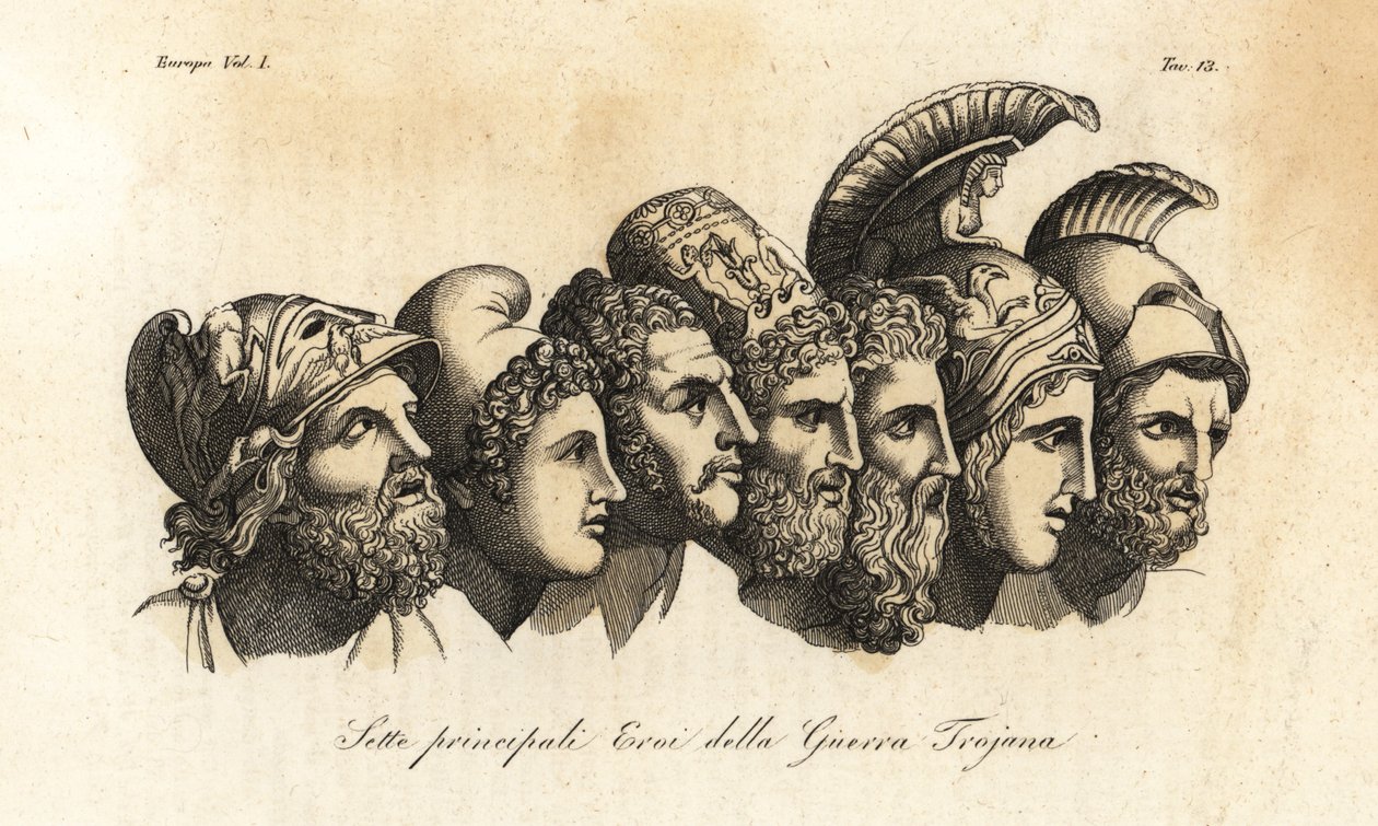 トロイア戦争の主要な7人の英雄の胸像 作： ヨハンハインリッヒウィルヘルム（後）ティシュバイン