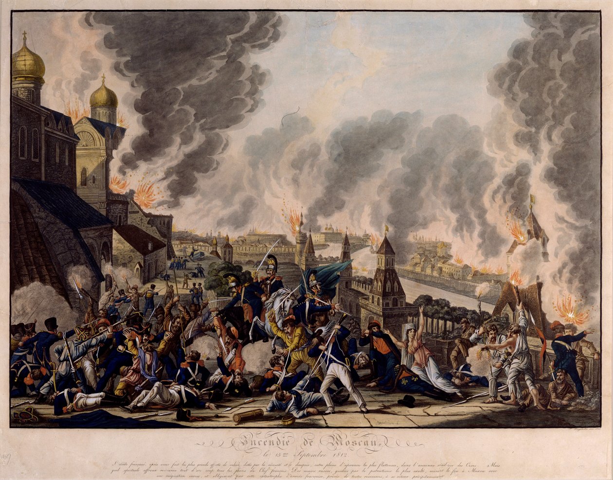 1812 年 9 月 15 日のモスクワの焼失。 大陸軍 (フランス) がロシアの都市を襲撃した (ナポレオン戦争) 作： Johann Lorenz Rugendas