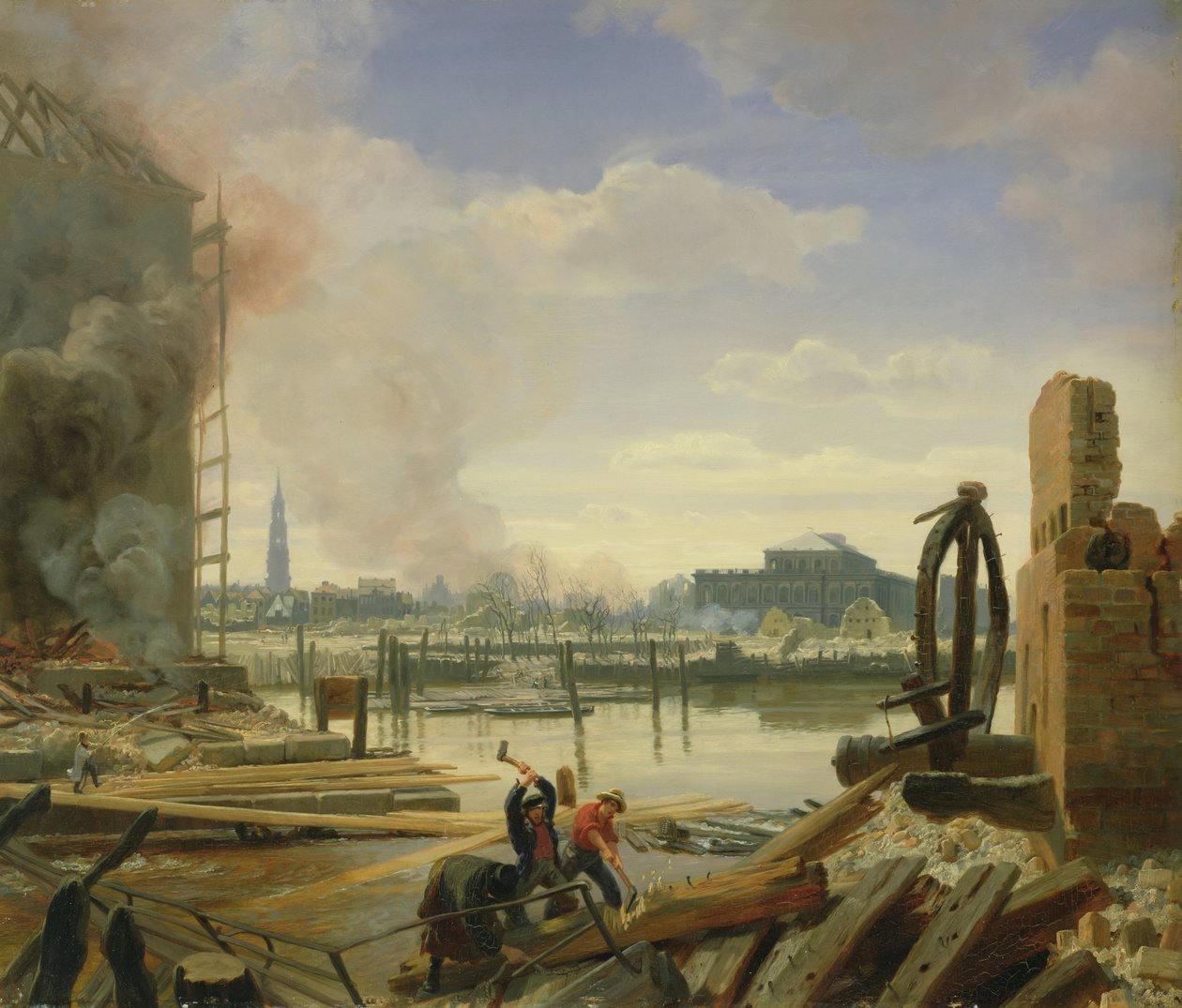 1842年の火災後のハンブルク、1842年 作： ヨハン・マーティン・ゲンスラー