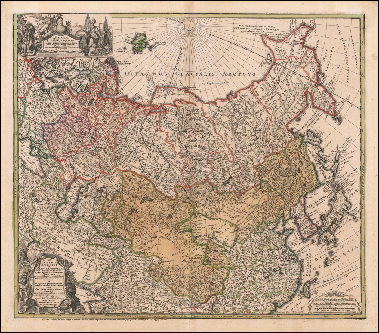 1739年、ヨハン・マティアス・ハーゼによるロシアと韃靼の地図 作： ヨハン・マティアスうさぎ