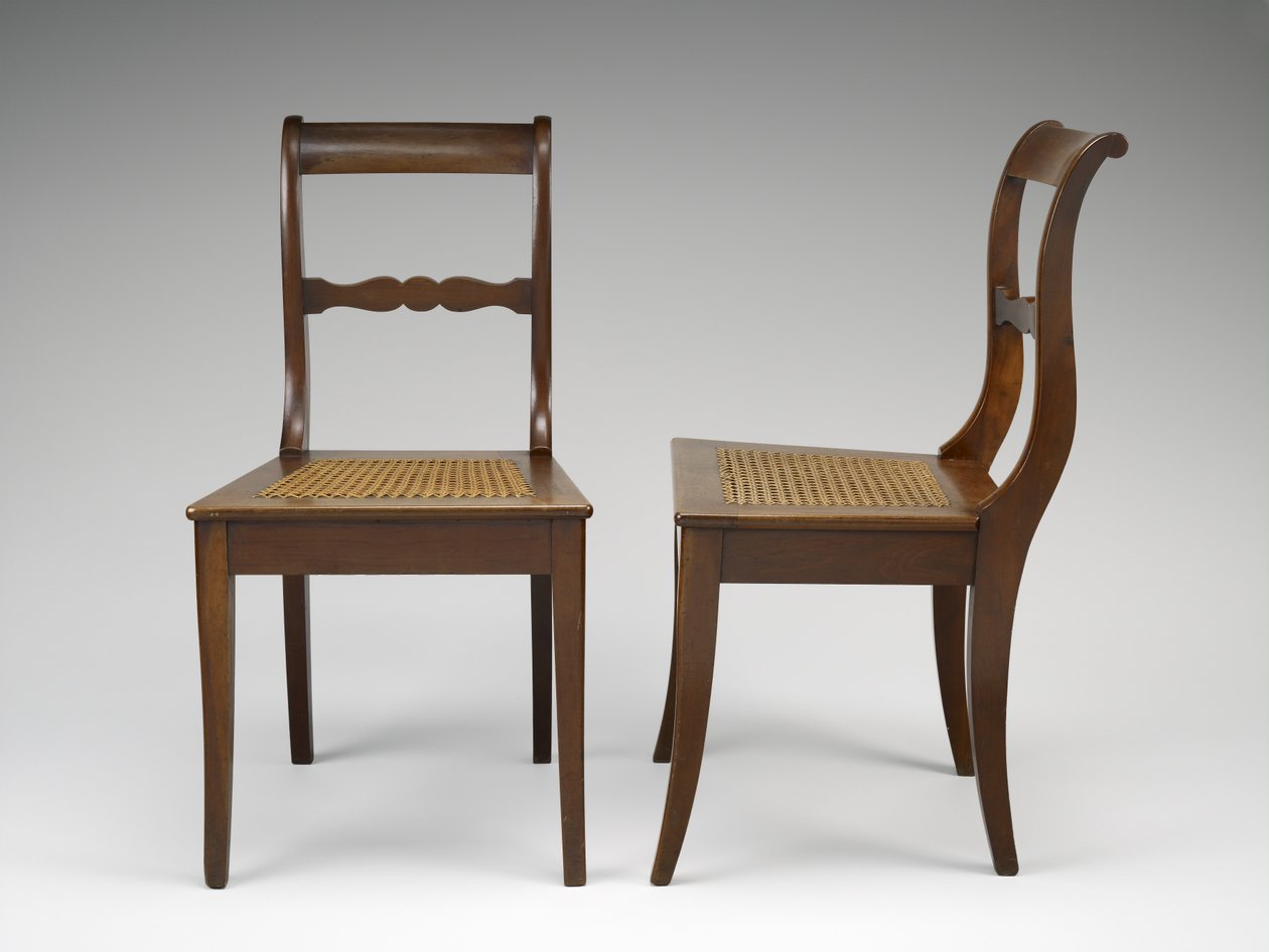 サイドチェアのペア、c。 1846-1860（黒クルミ、杖） 作： ヨハン・マイケル・ジャーン