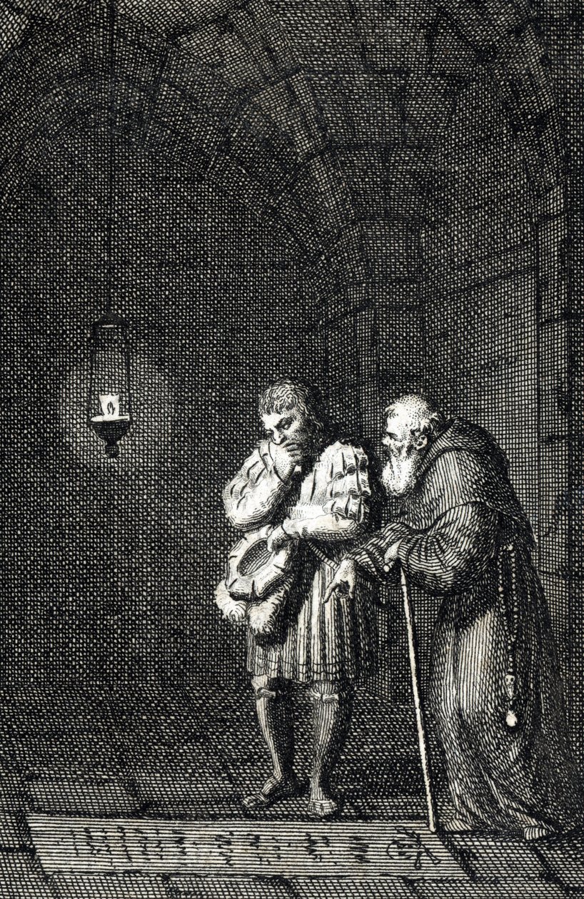 Emperor Charles IV (1346-1378) collecting on the grave of Widukind of Saxony (or Wittekind of Saxony) a Enger Germany in 1377 (Charles IV, Holy Roman Emperor at the grave of Widukind (Widuking or Wittekind) in Enger, Germany) Engraving by Johann Michael Me 作： ヨハン・ミヒャエル・メッテンライター