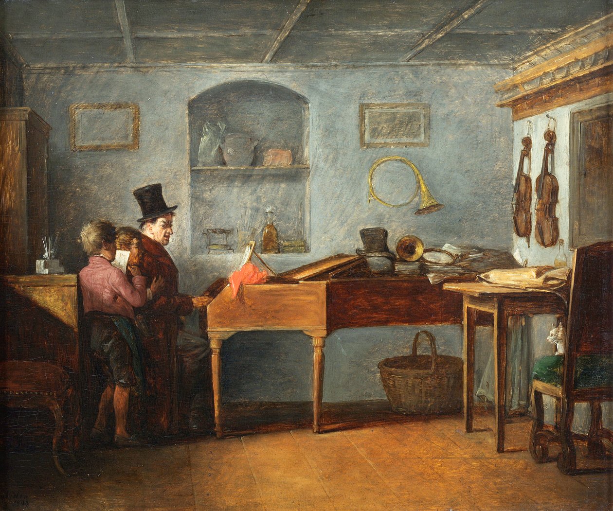 The schoolmaster with the boys sing flat at piano パー Johann Michael Neder 作： ヨハン・ミヒャエル・ネーダー
