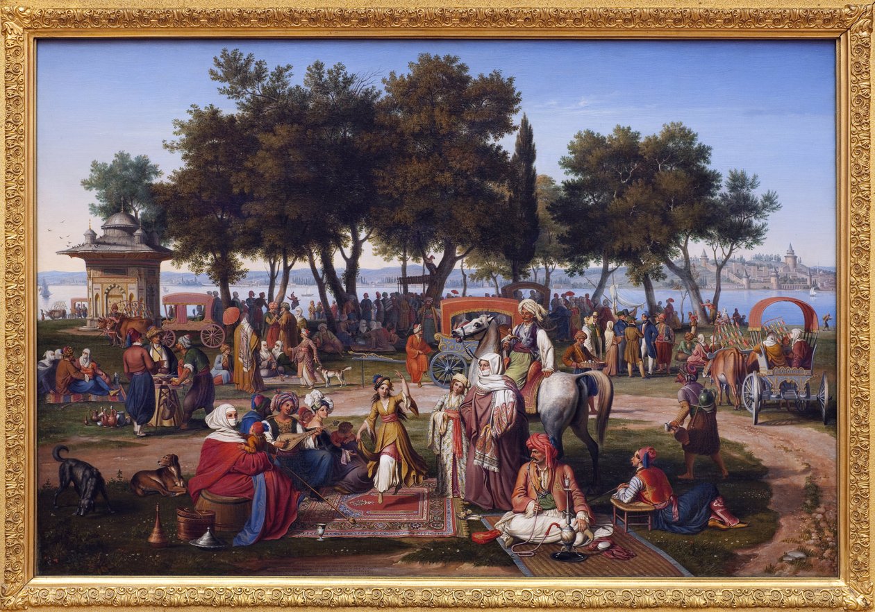 コンスタンティノープル（現在のトルコ・イスタンブール）のアジアの淡水。Johann Michael Wittmer (1802-1880)による絵画、油彩・キャンバス 作： ヨハン・ミヒャエル・ウィットマー