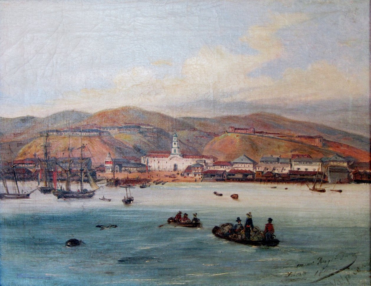 スペイン語： El puerto de Valparaíso バルパライソ港 作： ヨハン・モーリッツ・ルゲンダス