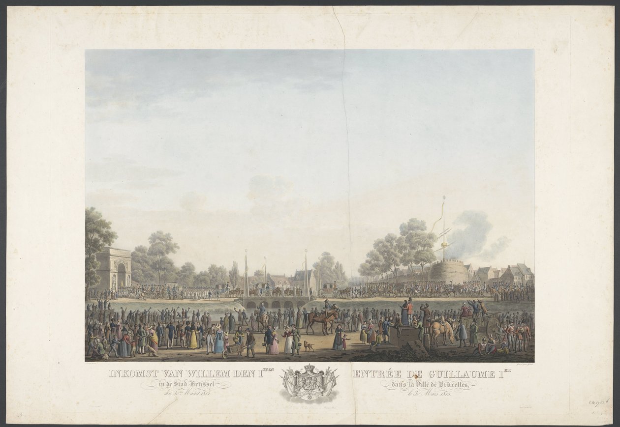 1815 年 3 月 30 日のウィレム 1 世のブリュッセル市入城 / Entrée de Guillaume 1er dans la Ville de Bruxelles, le 30 Mars 1815 ヴィレム 1 世のブリュッセル到着と就任式、カトル ブラの戦いを描いた 12 枚の図版 作： JohannNepomukGibèle