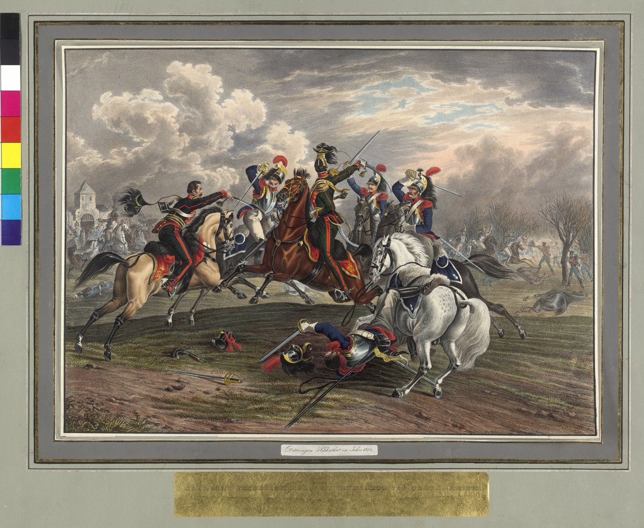 フレデリック・ディットマイヤーは1814年2月17日、ヴィルヌーヴでトラッシュ男爵の大佐軍曹を捕らわれの身のフランス騎兵隊から救出した。 作： ヨハン・ネポムク・ヘックレ