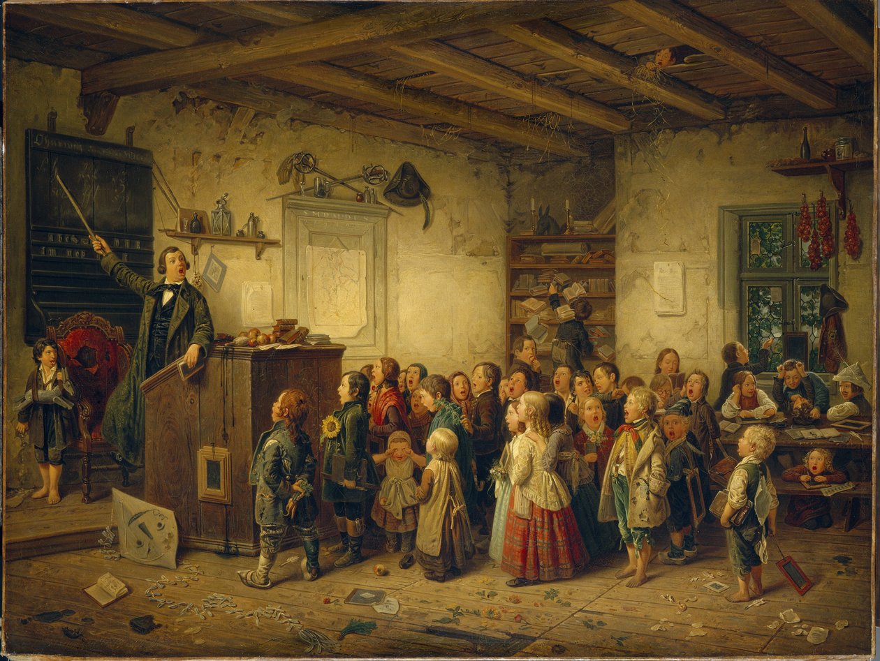 Hieronymus Jobs unterrichtet. Aus der Serie Die Jobsiade von Johann Peter Hasenclever