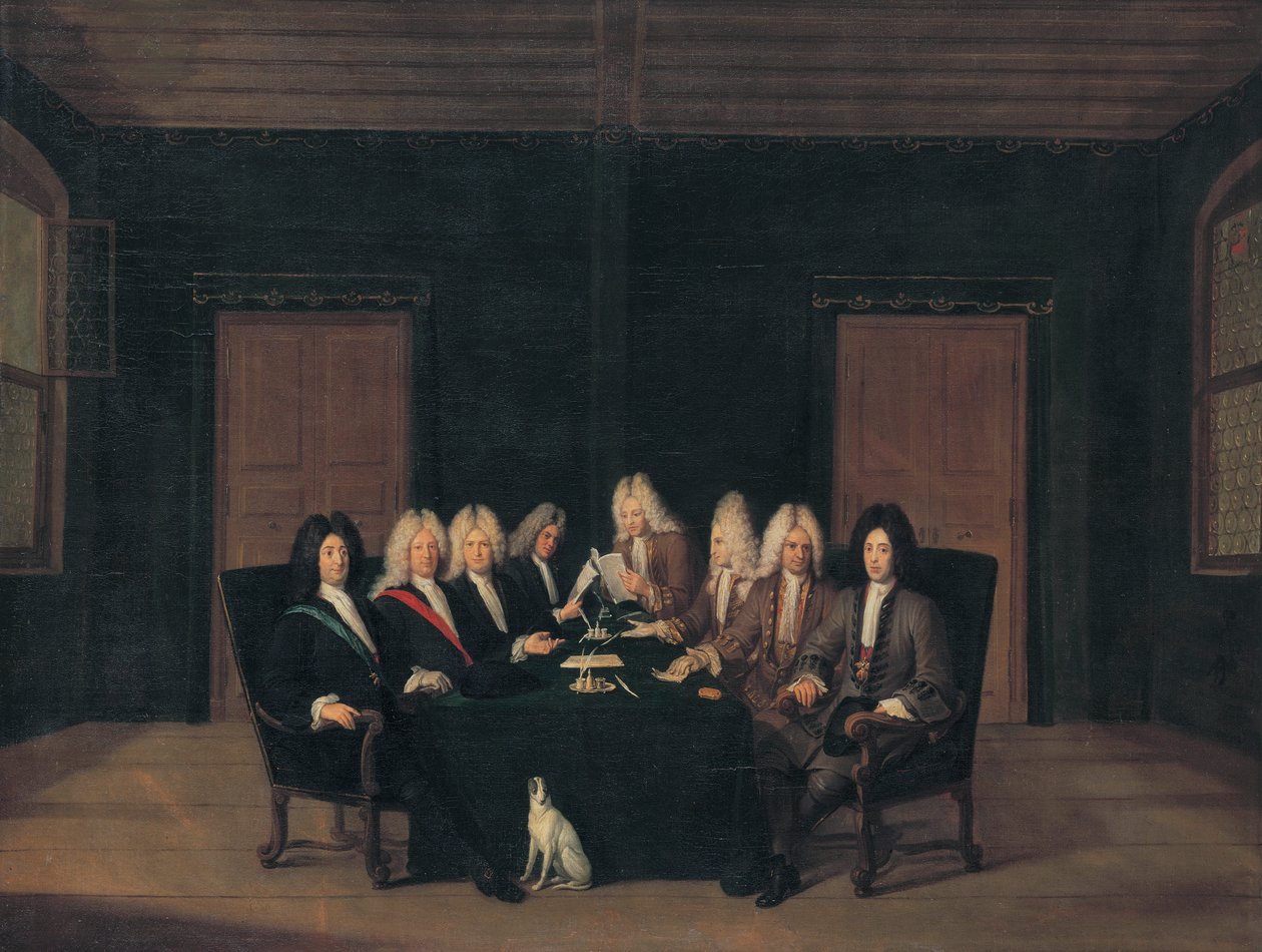 フランス語  Les emissaires au traité de Bade en septembre 1714年9月7日のバーデン講和会議の使者たち 作： ヨハン・ルドルフ・フーバー