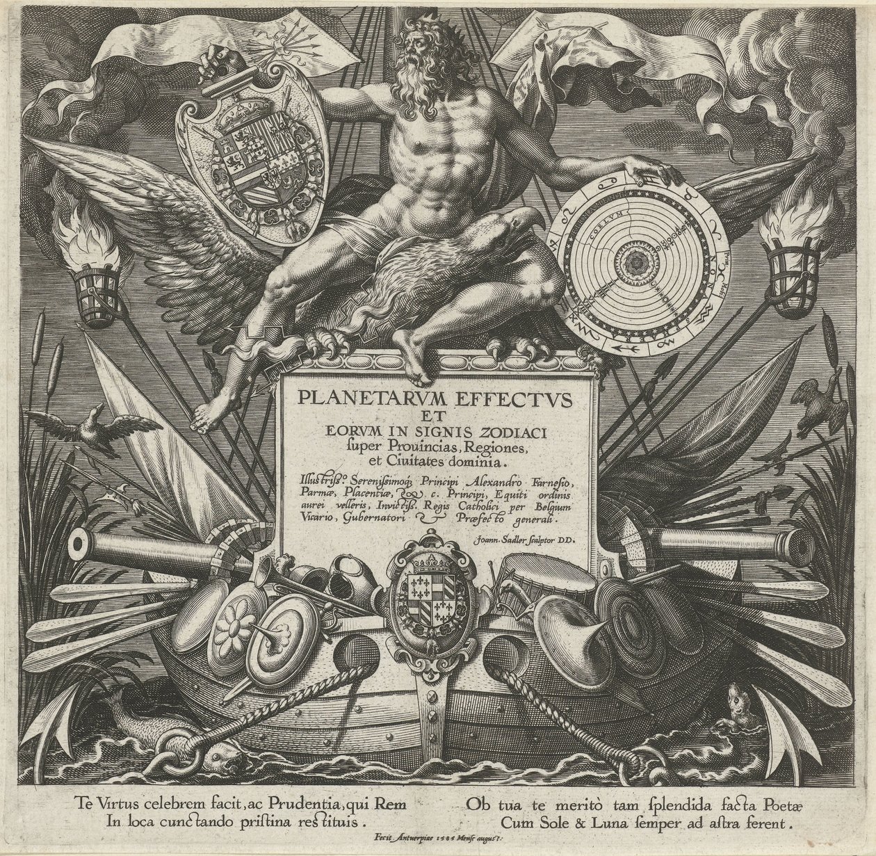 Jupiter en een oorlogsschip は het wapen van Alessandro Farnese と出会いました タイトル ヴァン・イーン・プレンテリー・オーバー・デ・インフルエンス・ヴァン・デ・プラネット・オーバー・ストレケン 星座の影響と星座（連載タイトル） Planetarvm effectvs と eorvm は、黄道帯の兆候 (ser 作： ヨハン・サデラー（I）