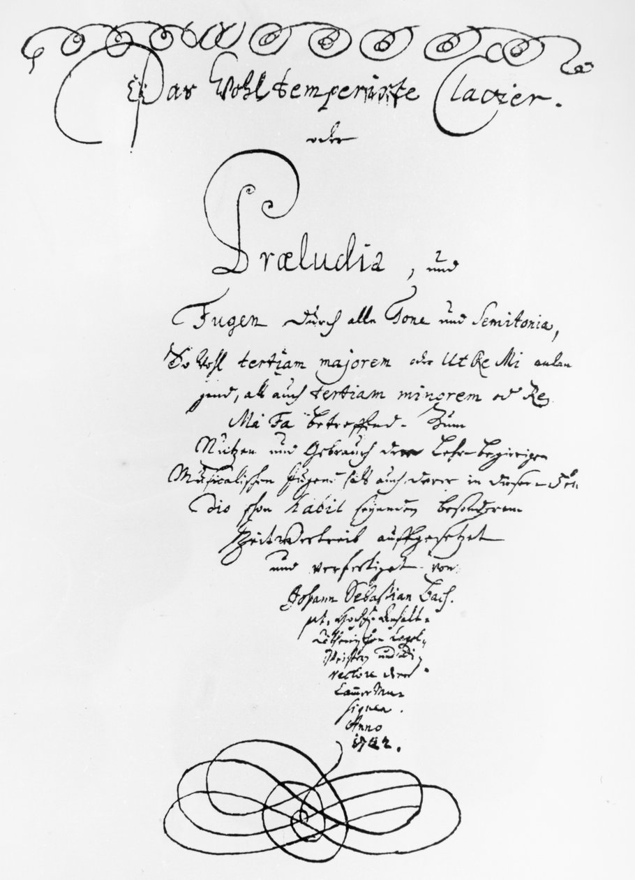 よく調律されたピアノの手書きのタイトルページ、1722（紙にペンとインク） 作： ヨハン・セバスチャン・バッハ